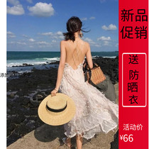 2021 new Thailand Phuket beach skirt halter skirt womens summer seaside vacation long dress thin beach dress