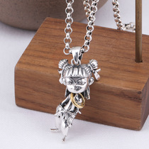 Nezha magic child advent necklace pendant male retro personality trendsetter Sterling silver jewelry 925 silver pendant pendant female