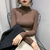 Half high collar plus velvet thickened base shirt womens long sleeves in autumn and winter with 2020 new skinny shirt tide