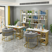 Modern multifunctional wrought iron nail table and chair set Net red manicure table sofa chair double marble nail table