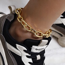 Anklet female thick European and American hip-hop Joker metal geometric single-layer foot decoration retro simple alloy