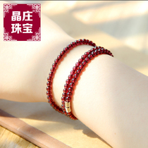 Collection grade natural wine red garnet bracelet female multi-ring simple crystal gemstone hand string jewelry