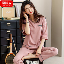 2021 new pajamas womens summer cotton short sleeve trousers summer thin home wear casual can go out suit