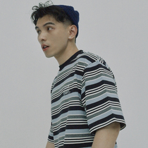 SAMESAME Summer Loose Joker Casual Print Half-Sleeve Striped T-Shirt Men Tide Plus Round Neck Short Sleeve