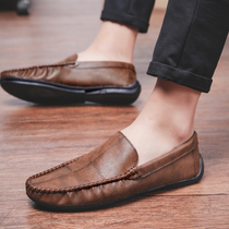 Advanced bean shoes mens 2022 new summer Inn trendy sloth a foot pedal genuine leather casual leather shoes men