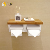 Punch-free bamboo tissue rack toilet wall Wall double roll paper tube toilet toilet solid wood rack tissue box