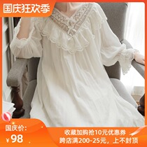 Palace nightgown female spring and autumn retro lace white long sleeve pajamas female long dress Korean cute princess home clothes