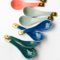 ins golden spoon Soup spoon Ceramic small spoon Nordic simple golden phnom penh spoon household eating spoon spoon