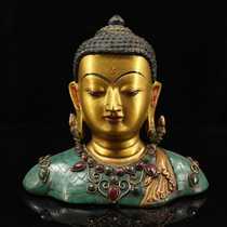 Tibet Tibetan Tibetan old bronze Buddha pure copper hand built with inlaid jewel painted sketching Carthamoni Buddha head like