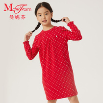 Manifen cute girl polka dot collar long sleeve nightgown home clothes loose living clothes 20320477