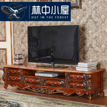 European marble TV cabinet solid wood carved coffee table TV cabinet combination neoclassical storage floor cabinet living room furniture