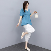 Casual Fashion Suit Women 2021 Summer New Women Dress Foreign Air Trendy Big Code Loose Bunches Pants Two Pieces