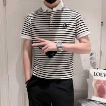 polo shirt men short sleeves 2023 summer new fix striped knitting high end tide minimal embroidery half sleeved mens clothing