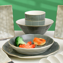 Nordic cutlery dishes Dish Suit Home Light Lavish Rice Bowls ceramic Bowl Trays Upscale Combine Big Broth Bowl Pan Dish