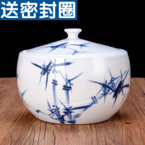 Ceramic household kitchen storage tank 5kg ornaments sealed tea can large with lid lard jar high temperature