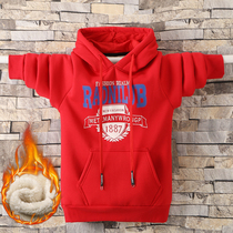 Autumn and winter natal red boy sweater loose Korean version thickened and velvet lamb velvet childrens cotton hoodie