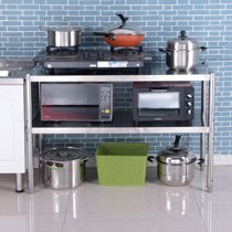 Kitchen shelf second floor stainless steel storage and finishing storage microwave oven countertop shelf gas stove