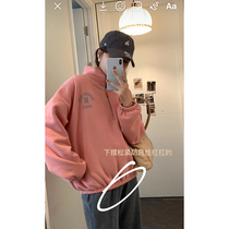 EKOOL custom printed stand-up collar loose pullover plus velvet sweater womens autumn and winter Korean version of the wild thin casual top