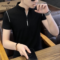 Summer short sleeve t-shirt male polo shirt Korean version Chauded trend 100 lap up body ice silk Compassionate Collar half sleeve blouse