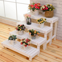 Ladder flower stand Solid wood trapezoidal single multi-layer floor-to-ceiling foot stool Balcony garden anti-corrosion green dill flower pot rack