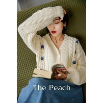 MICHELLY MO French lazy sweater coat women loose hemp pattern crocheted wool knitted cardigan