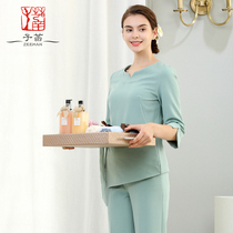 Beauty salon work clothes women spa temperament senior health club long sleeve foot therapy technician uniform 127