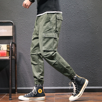 Tide brand 2021 spring and autumn season new washed overalls mens drawstring loose slim Korean version of youth casual trousers tide