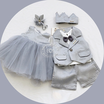 100 days and a half-year-old baby twins Childrens photography clothing small suit dress Childrens photo studio photo clothing new products