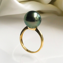 Xinlu - thick gold version K gold ring Tahiti black pearl ring seawater is round peacock green single girlfriend