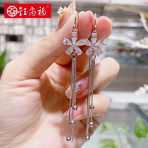 Yushangfu s925 sterling silver five-leaf petals anti-lost hook earrings female Korean temperament tassel earrings long