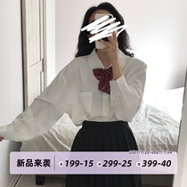 Dongri is a curly Japanese college style white long-sleeved bow tie shirt for female students Loose bow shirt