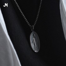 JANNENG 925 sterling silver Virgin Mary pendant men and women personality sweater chain matte do old dark style