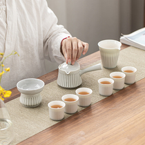 Tango Kung Fu Tea Suit Home ceramic Japanese style minimalist white porcelain side Kettle Tea Cup Vertical Striped small set