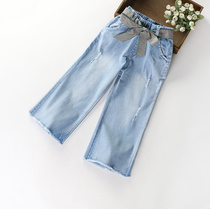 Big girl denim wide leg pants summer 2021 new summer loose summer thin paragraph 7 Capri pants children