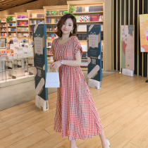 Gfei steps up the code gestation maternity dress Summer pure cotton checkered waist display slim and long style with dress fat MM200 catty dress