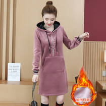 2020 autumn and winter New Korean gold velvet loose embroidery letter size long double-sided velvet sweater womens coat