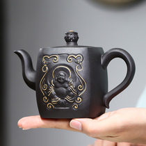 New product special high-tech Shen Jiankang Fodu sentient black material 350cc Yixing authentic pure handmade purple sand pot