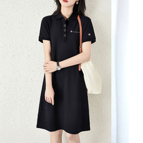 Black one-piece dress woman summer dress turtlenecks Polo shirt Compassionate Woman Short Sleeves Expats Slim Fit Bottom Dress Temperament