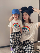 Fried Street Kisses a family of three short sleeves 2021 summer rainbow cartoon T-shirt net red mother-daughter woman dress the undershirt
