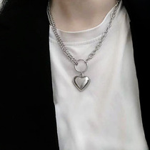 Japanese and Korean style ins titanium steel chain peach heart necklace female retro heart shaped love pendant chain double choker female