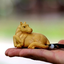 Wood carving handle piece small leaf boxwood carved animal zodiac horse carry-on play desk decorative ornaments