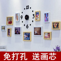 With clock photo wall decoration creative photo frame hanging wall stickers living room bedroom combination photo wall decoration painting clip
