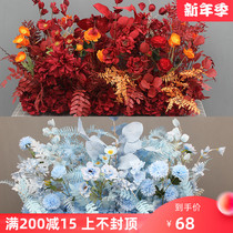Wedding simulation flower grapefruit leaf flower row road flower Flower Flower point stage background T table decoration red haze blue flower