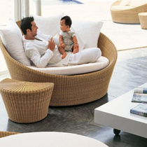 Outdoor rattan bed courtyard villa rattan round bed leisure balcony rattan sofa lazy sofa outdoor terrace garden