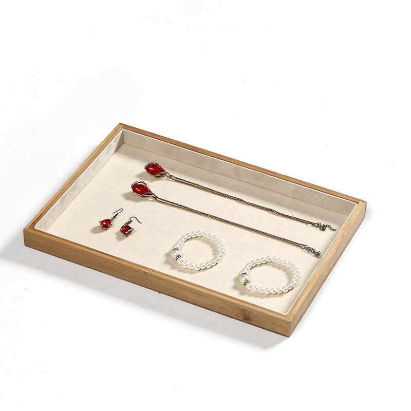 Solid wood bamboo jewelry tray Ring Necklace Bracelet storage box Pendant earrings Jewelry display rack