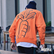 REBIRTH fun carrot Mens and womens fashion brand couple pullover round neck sweater loose and wild