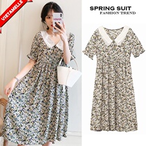 Pregnant woman chiffon dress long model 2021 summer flower pregnant baby dress sweet size tide mother long dress