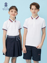 Eaton Gide elementary school uniform boys and girls white pearl net short - sleeve T - shirt hide short shorts