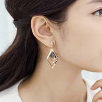 Korean temperament geometric diamond earrings 925 sterling silver needle personality wild long Net red earrings face thin earrings