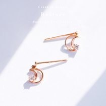 Blue Bestser(winding)18K rose gold inlaid with small diamonds moon earrings female earrings cute gift set